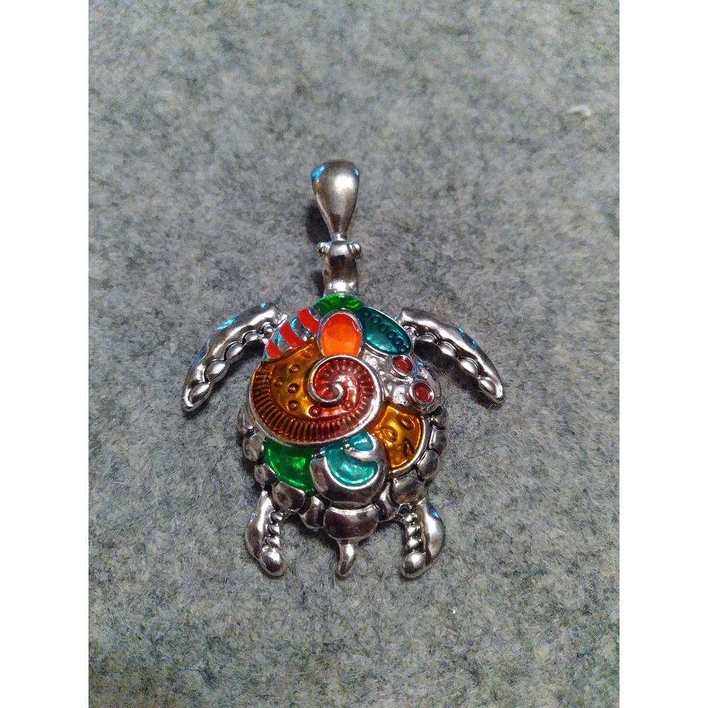 Enamel Turtle Pendant Necklace Silver Tone Colorful Shell Charm Jewelry